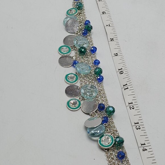 Nine West Silver Tone Blue Multi Color Beaded Necklace With Circular Accents - Picture 7 of 7